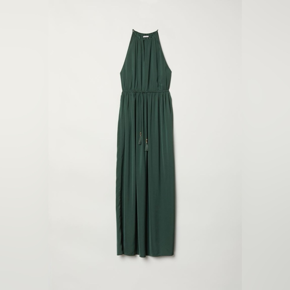 NWT Sleeveless Satin Dark Green Maxi Dress